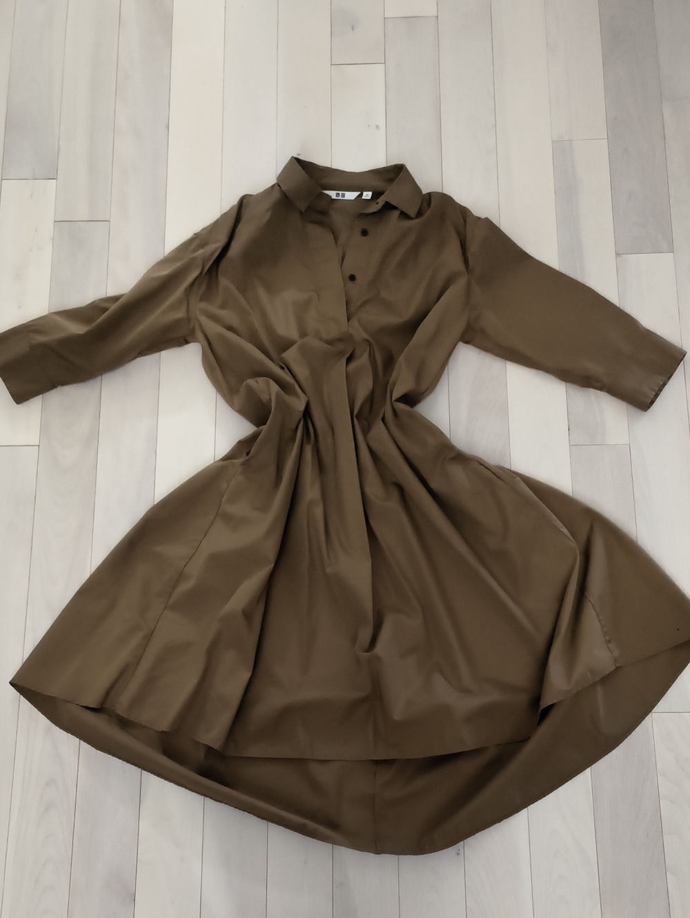 Uniqlo Olive-Brown High-Low Shirt Dress